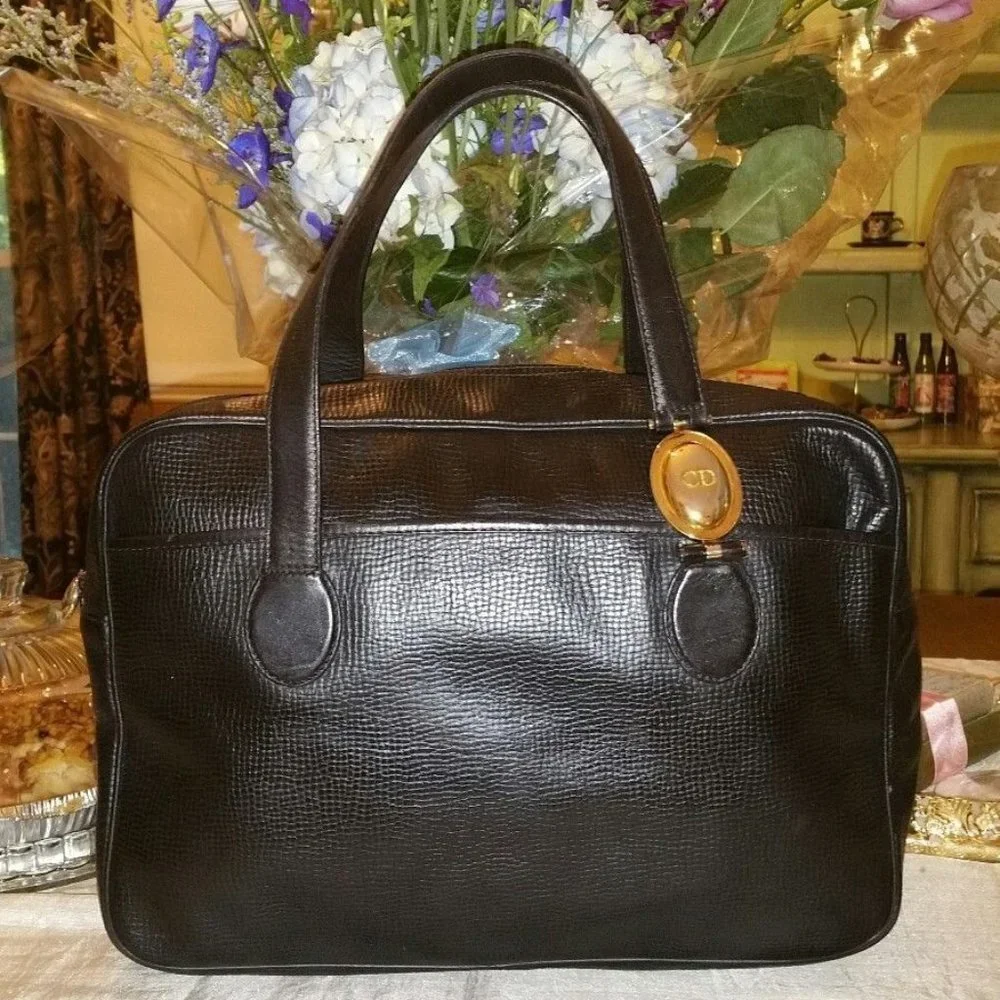 Dior vintage black leather handbag purse - Picture 1 of 10